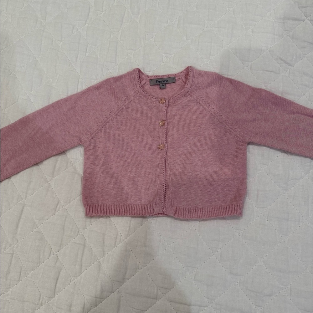 Fleurisse Baby Girl Pink Sweater with butterfly buttons 2Y